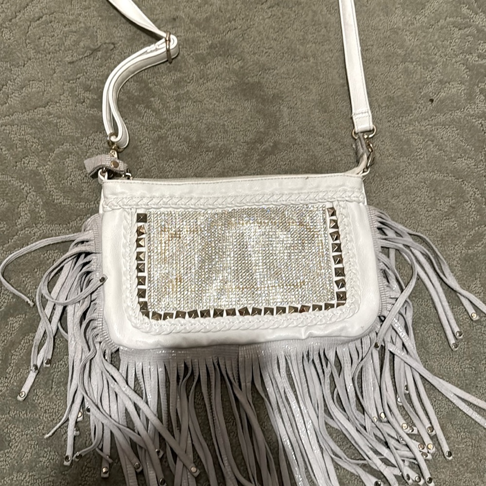 Coachella white crossbody fringe purse